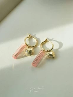 Gabi The Label Locket & Glass Dangle Hoops - Pink