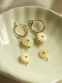 Gabi The Label EARRINGS Layered Daisy Hoops - Natural Shell