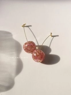 Gabi The Label MIKA Floral Cherry Earrings - Clear Pink *Gold-plated Stems