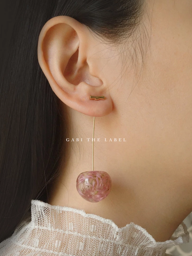 Gabi The Label MIKA Floral Cherry Earrings - Clear Pink *Gold-plated Stems