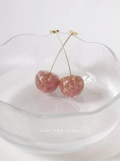 Gabi The Label MIKA Floral Cherry Earrings - Clear Pink *Gold-plated Stems