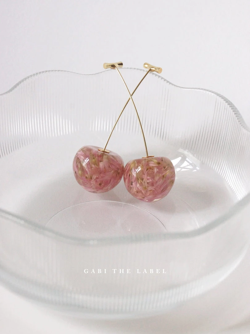 Gabi The Label MIKA Floral Cherry Earrings - Clear Pink *Gold-plated Stems