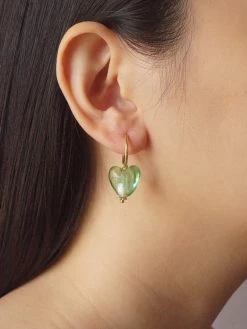 Gabi The Label Glass Heart Hoops - Mint *18K Gold-plated