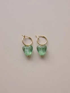 Gabi The Label Glass Heart Hoops - Mint *18K Gold-plated