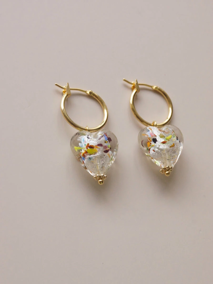Gabi The Label Glass Heart Hoops - Mosaic Clear *18K Gold-plated