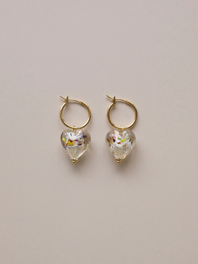 Gabi The Label Glass Heart Hoops - Mosaic Clear *18K Gold-plated