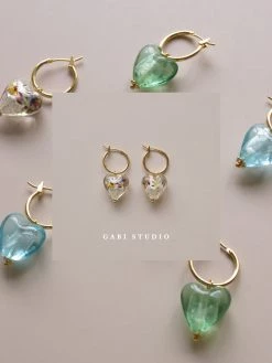 Gabi The Label Glass Heart Hoops - Mosaic Clear *18K Gold-plated