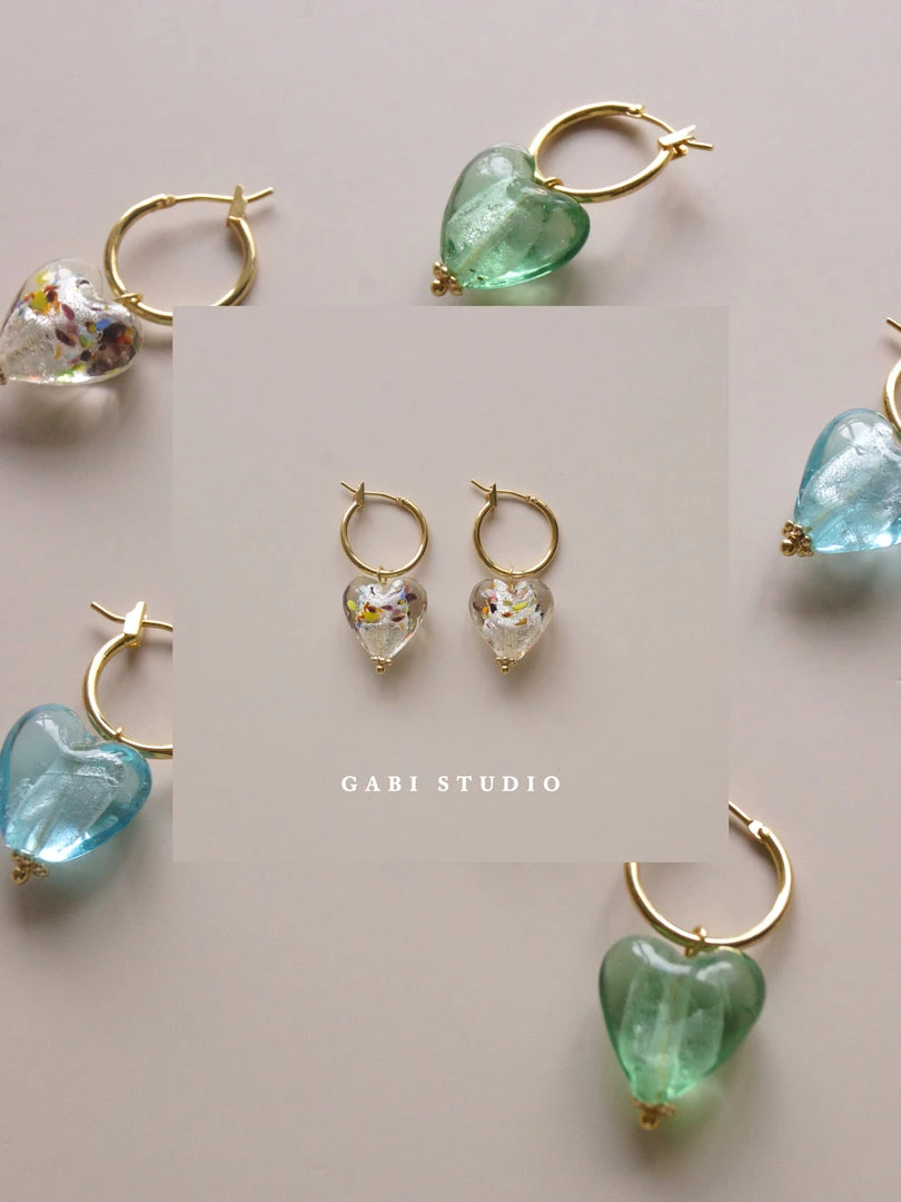 Gabi The Label Glass Heart Hoops - Mosaic Clear *18K Gold-plated