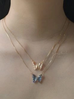 Gabi The Label Crystal Butterfly Necklace - Cornflower Blue *14k Gold-plated