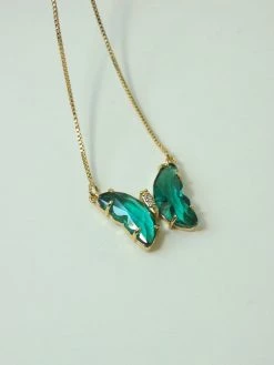 Gabi The Label Crystal Butterfly Necklace - Emerald Green *14k Gold-plated
