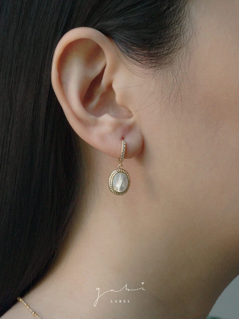 Gabi The Label EARRINGS Oval Shell Pendant Pavé Huggies