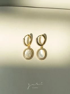 Gabi The Label EARRINGS Oval Shell Pendant Pavé Huggies