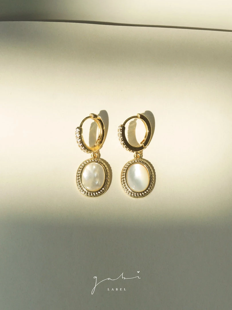 Gabi The Label EARRINGS Oval Shell Pendant Pavé Huggies