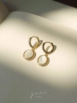 Gabi The Label EARRINGS Oval Shell Pendant Pavé Huggies