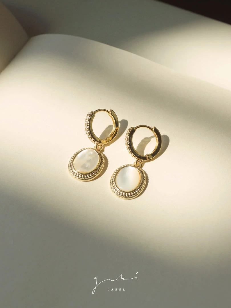 Gabi The Label EARRINGS Oval Shell Pendant Pavé Huggies