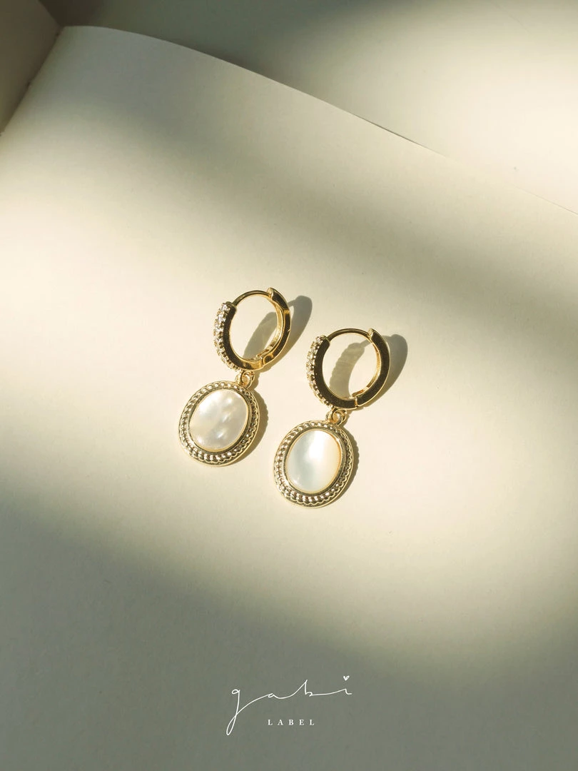 Gabi The Label EARRINGS Oval Shell Pendant Pavé Huggies