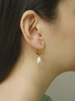 Gabi The Label EARRINGS Teardrop Pearl Stainless Steel Hoops