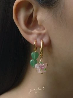 Gabi The Label Mismatched Stone Hoop Earrings - Aventurine