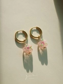 Gabi The Label Pink Glass Flower Hoop Earrings