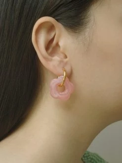 Gabi The Label Stainless Steel Hoops With Flower - Pink EARRINGS