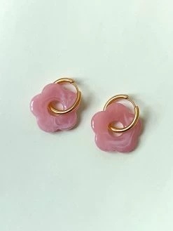 Gabi The Label Stainless Steel Hoops With Flower - Pink EARRINGS