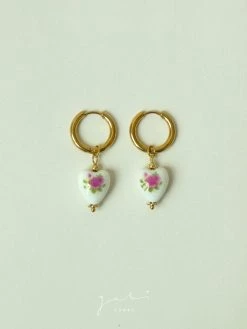 Gabi The Label Ceramic Heart Hoop Earrings - Pink
