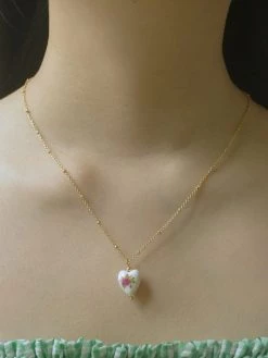 Gabi The Label Ceramic Flower Heart Necklace - Pink INSPIRED BY NATURE