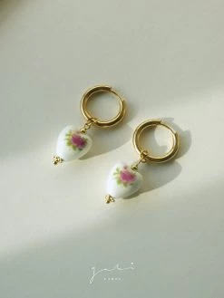 Gabi The Label Ceramic Heart Hoop Earrings - Pink
