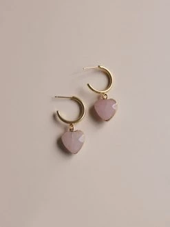 Gabi The Label EARRINGS Blush Stone Heart Hoops *18K Gold-plated