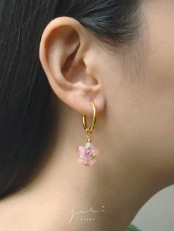 Gabi The Label Pink Glass Flower Hoop Earrings