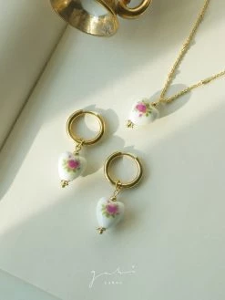 Gabi The Label Ceramic Flower Heart Necklace - Pink INSPIRED BY NATURE