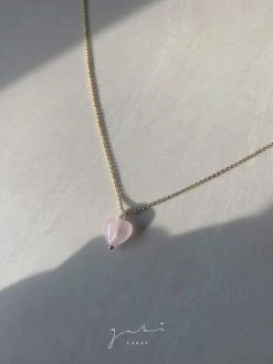 Gabi The Label Petite Rose Quartz Heart Necklace INSPIRED BY NATURE