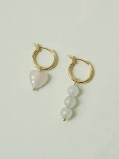 Gabi The Label EARRINGS Little Stone Heart Mismatched Hoops - Pink/White
