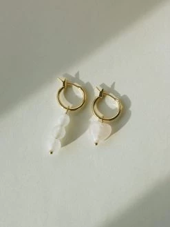 Gabi The Label EARRINGS Little Stone Heart Mismatched Hoops - Pink/White