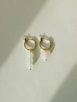 Gabi The Label EARRINGS Little Stone Heart Mismatched Hoops - Pink/White