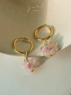 Gabi The Label Pink Glass Flower Hoop Earrings