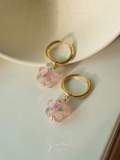 Gabi The Label Pink Glass Flower Hoop Earrings