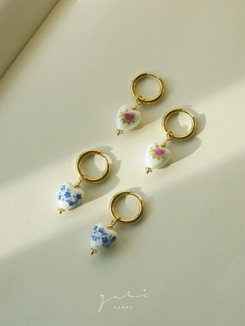 Gabi The Label Ceramic Heart Hoop Earrings - Pink