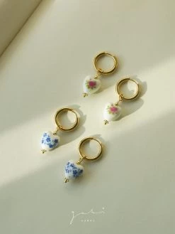 Gabi The Label Ceramic Heart Hoop Earrings - Blue