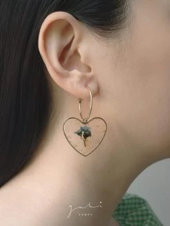 Gabi The Label Pressed Flower Heart Hoops - Blue