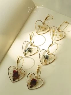 Gabi The Label Pressed Flower Heart Hoops - Red EARRINGS