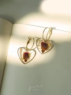 Gabi The Label Pressed Flower Heart Hoops - Red EARRINGS