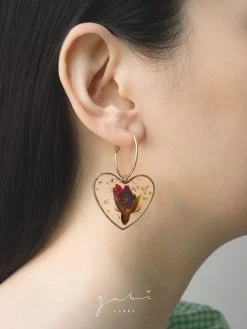 Gabi The Label Pressed Flower Heart Hoops - Red EARRINGS