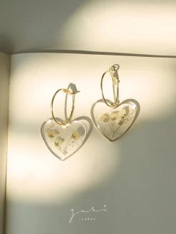 Gabi The Label EARRINGS Pressed Flower Heart Hoops - Yellow
