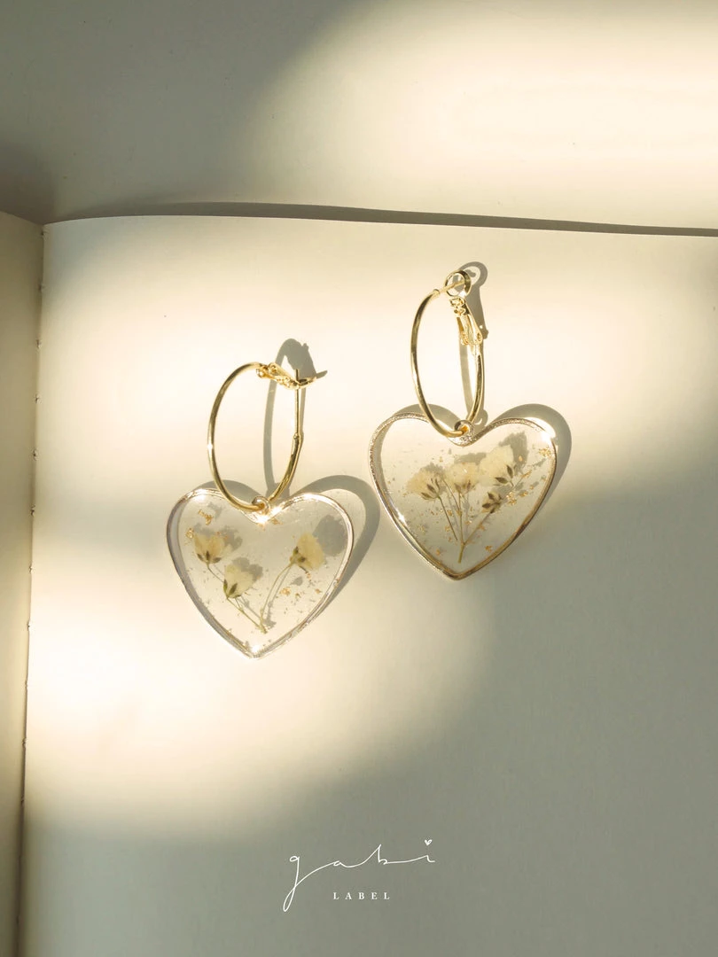 Gabi The Label EARRINGS Pressed Flower Heart Hoops - Yellow