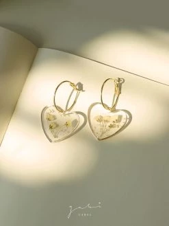Gabi The Label EARRINGS Pressed Flower Heart Hoops - Yellow
