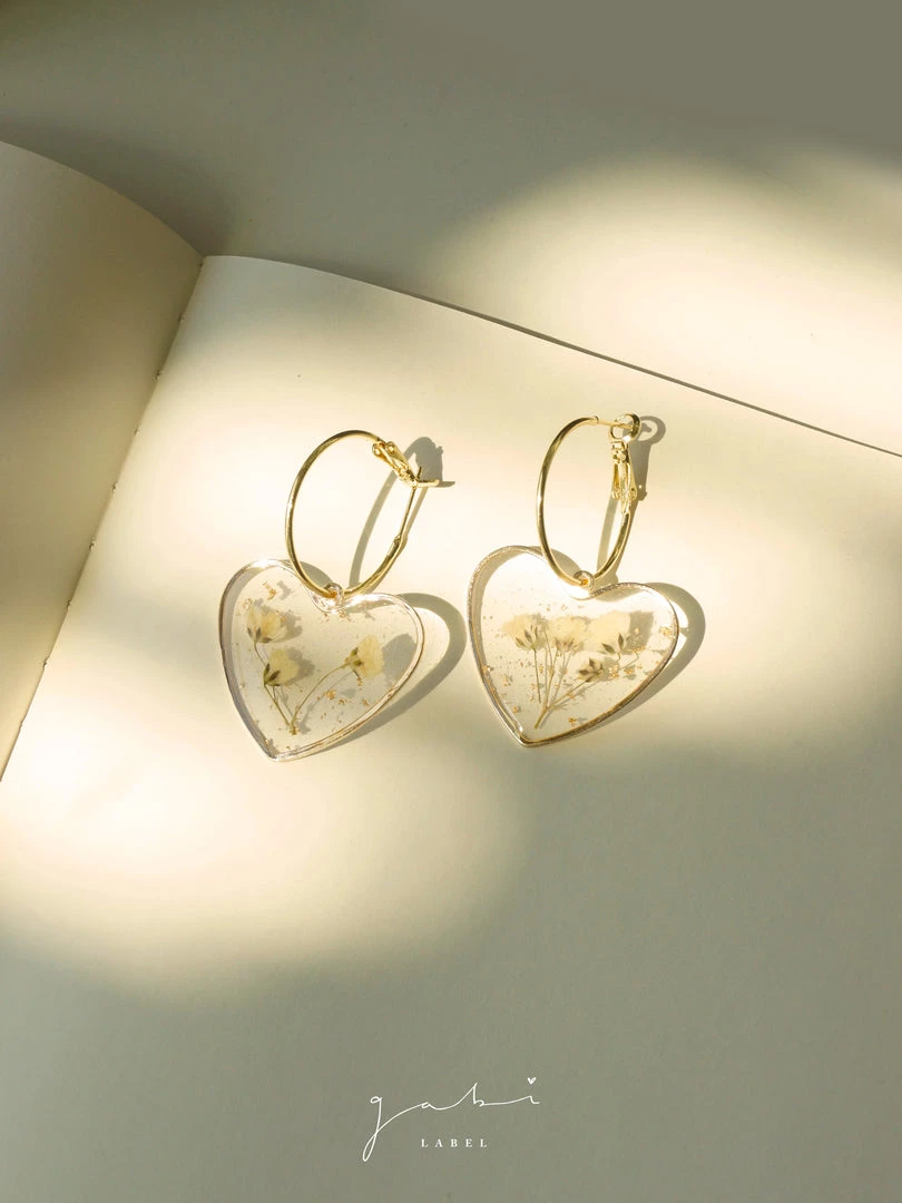 Gabi The Label EARRINGS Pressed Flower Heart Hoops - Yellow