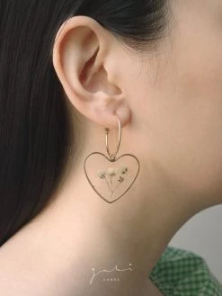 Gabi The Label EARRINGS Pressed Flower Heart Hoops - Yellow