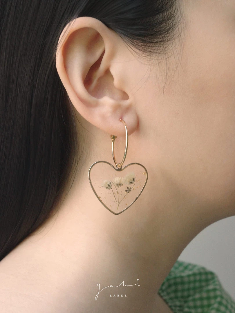 Gabi The Label EARRINGS Pressed Flower Heart Hoops - Yellow
