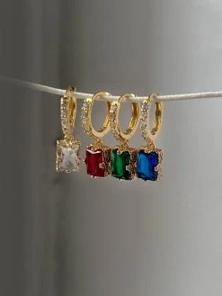 Gabi The Label Rectangular Gemstone Pavé Huggies - Garnet Red EARRINGS